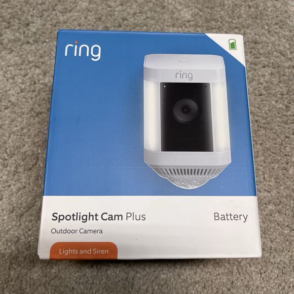 NEW Ring Spotlight Cam Plus Battery White Siren Surveillance Camera Amazon Alexa - Picture 1 of 9